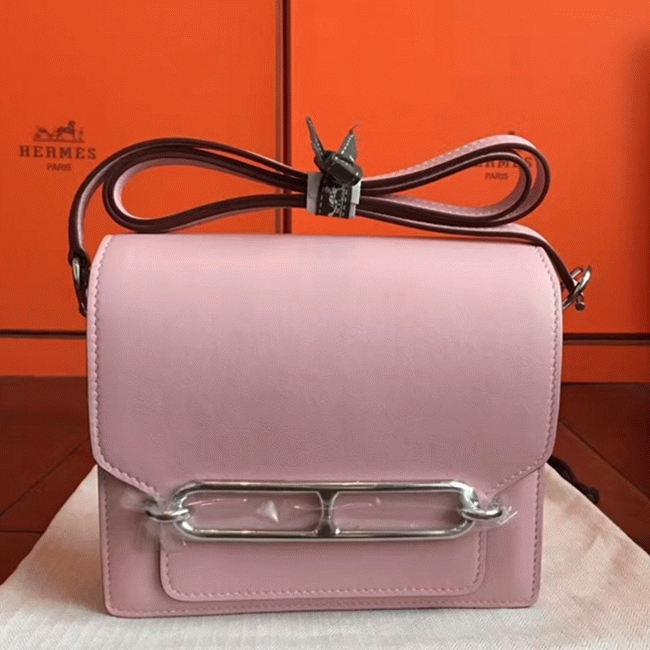 Rose dragee replica Hermes Mini Sac Roulis handbag