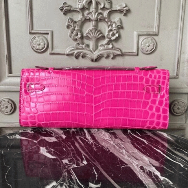 Rose Red Crocodile Replica Hermes Kelly Cut Clutch Elegant Accent Bag