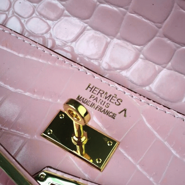 Pink Crocodile Replica Hermes Kelly Cut Clutch Feminine Tote