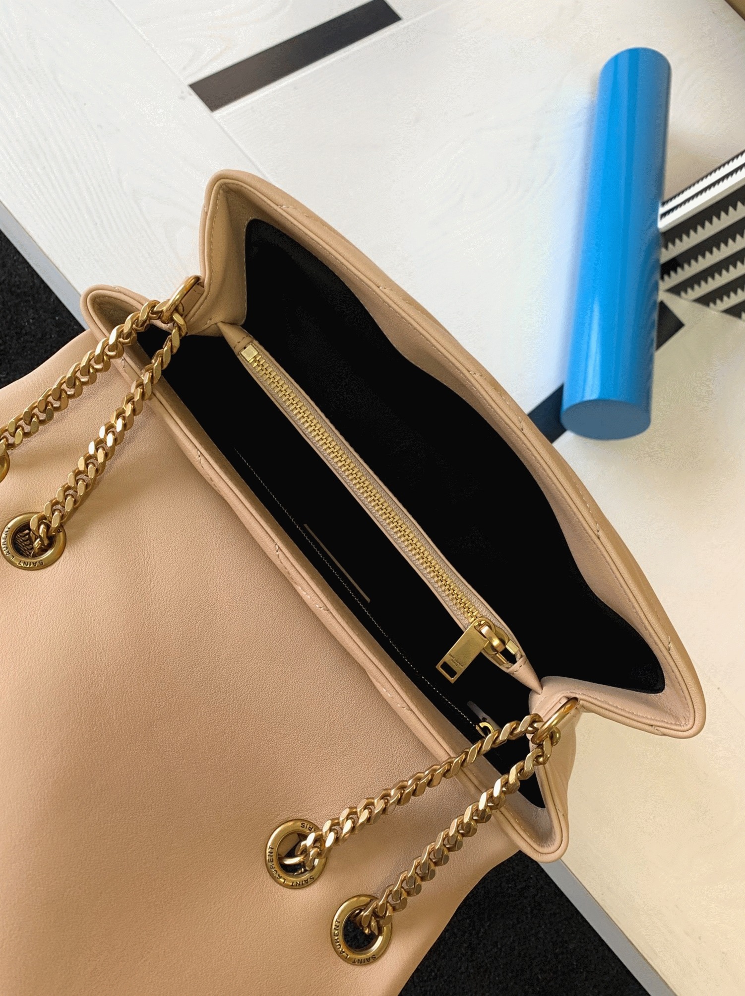 Fake Saint Laurent LouLou Medium Chain Bag Beige