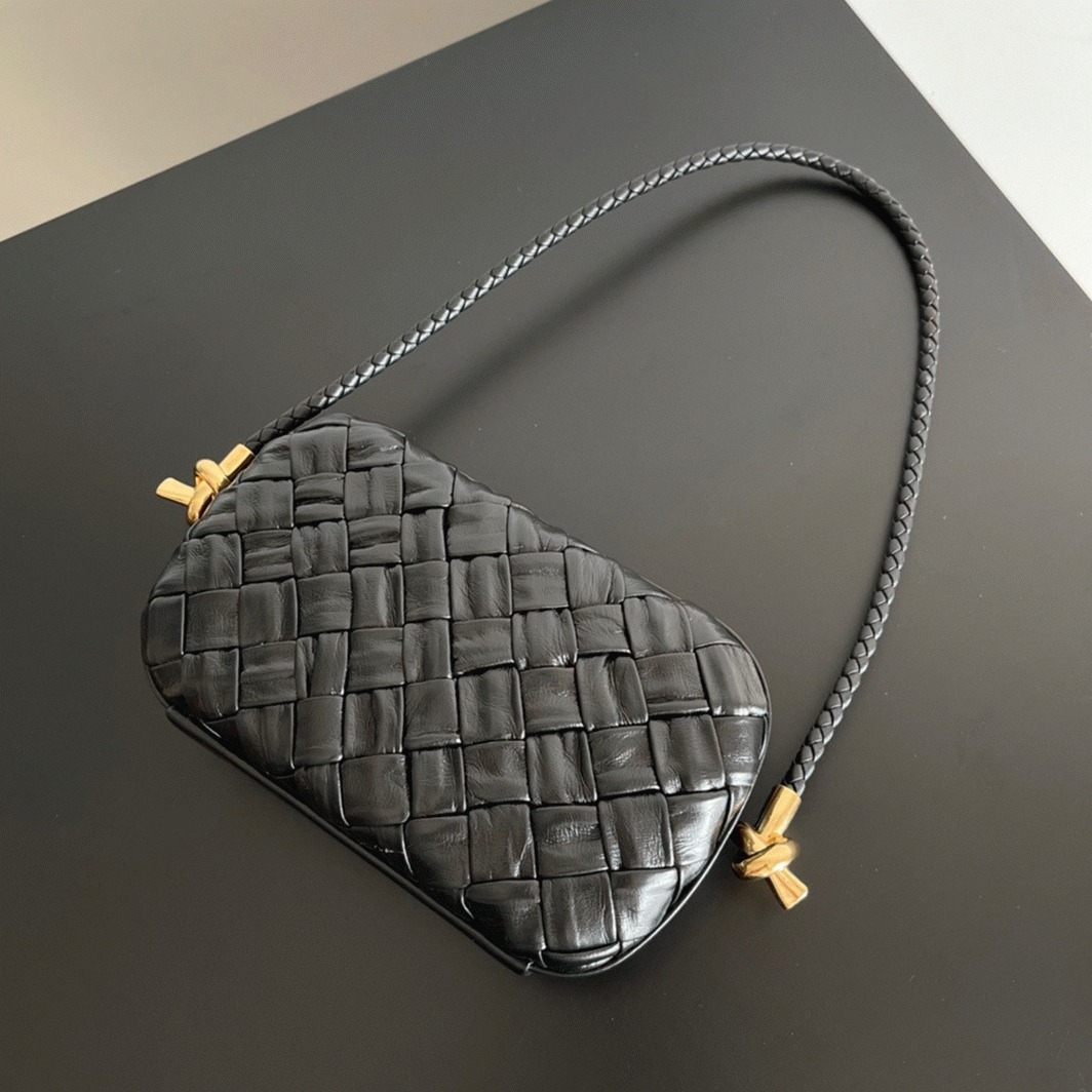 Replica Bottega Veneta Knot Minaudiere On Strap Black Foulard Intreccio Leather