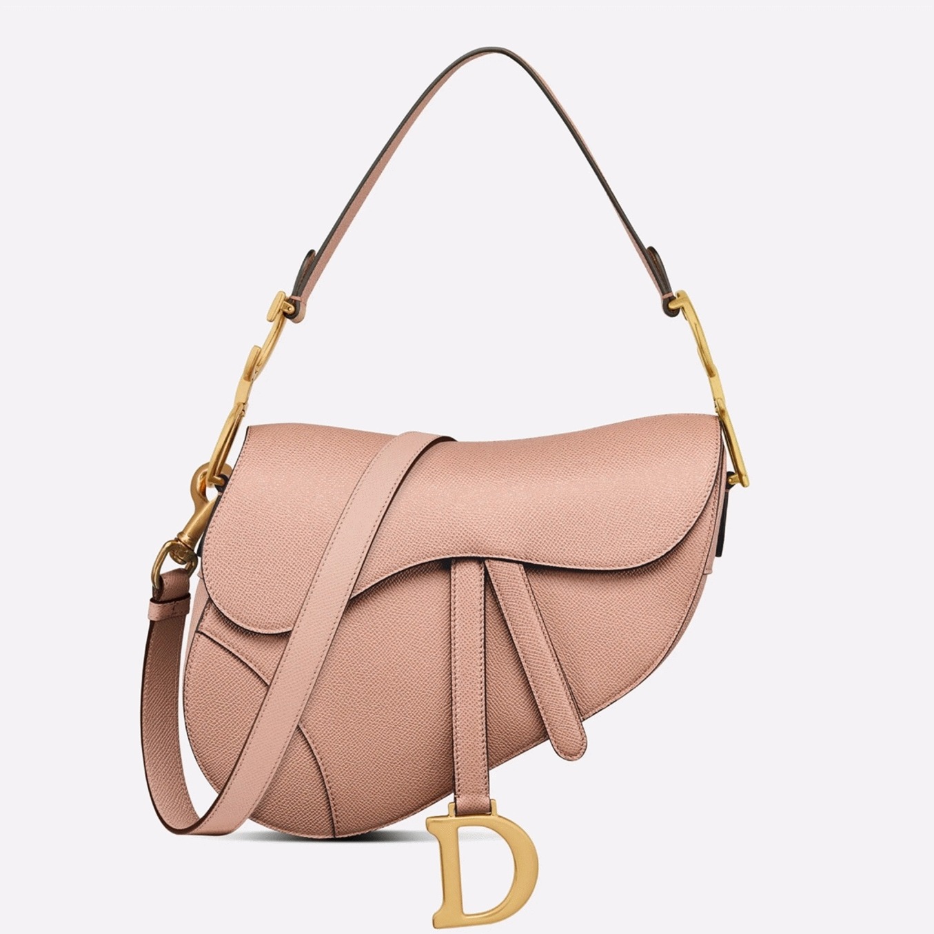 Dior Saddle Bag with Strap Knockoff in Blush Grained Calfskin