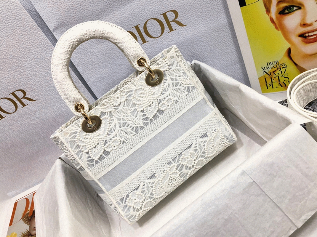 Dior Lady D-Lite Medium Bag Fake in Embroidery with Macrame Effect