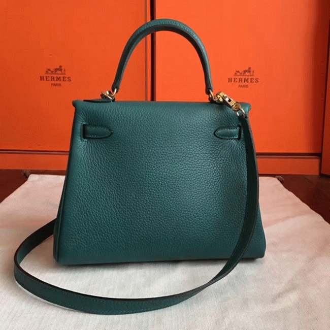 Malachite Clemence Replica Hermes Kelly 25cm Retourne Tote