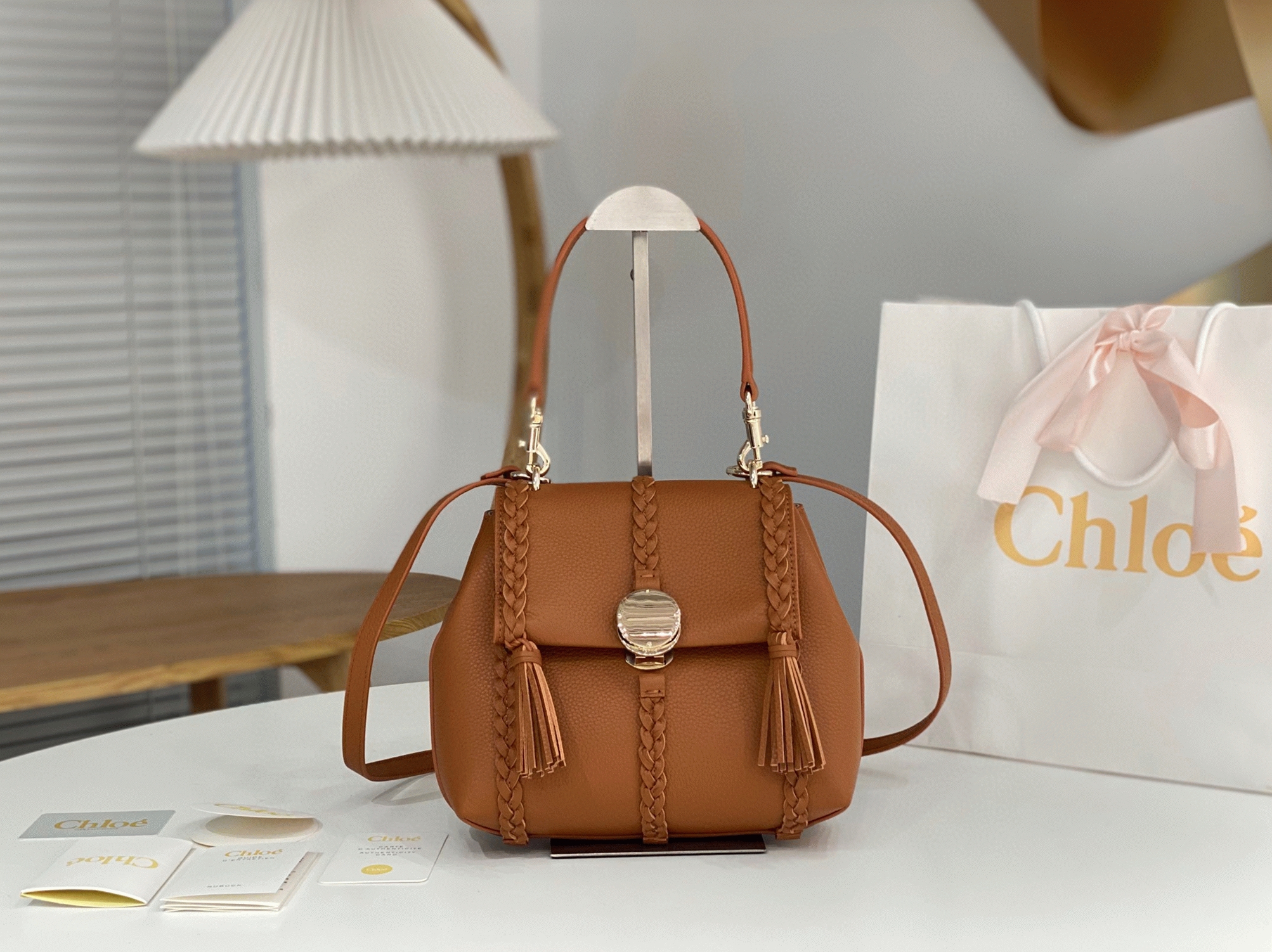 Top Quality Fake Chloe Penelope Small Shoulder Bag in Brown Grained Calfskin