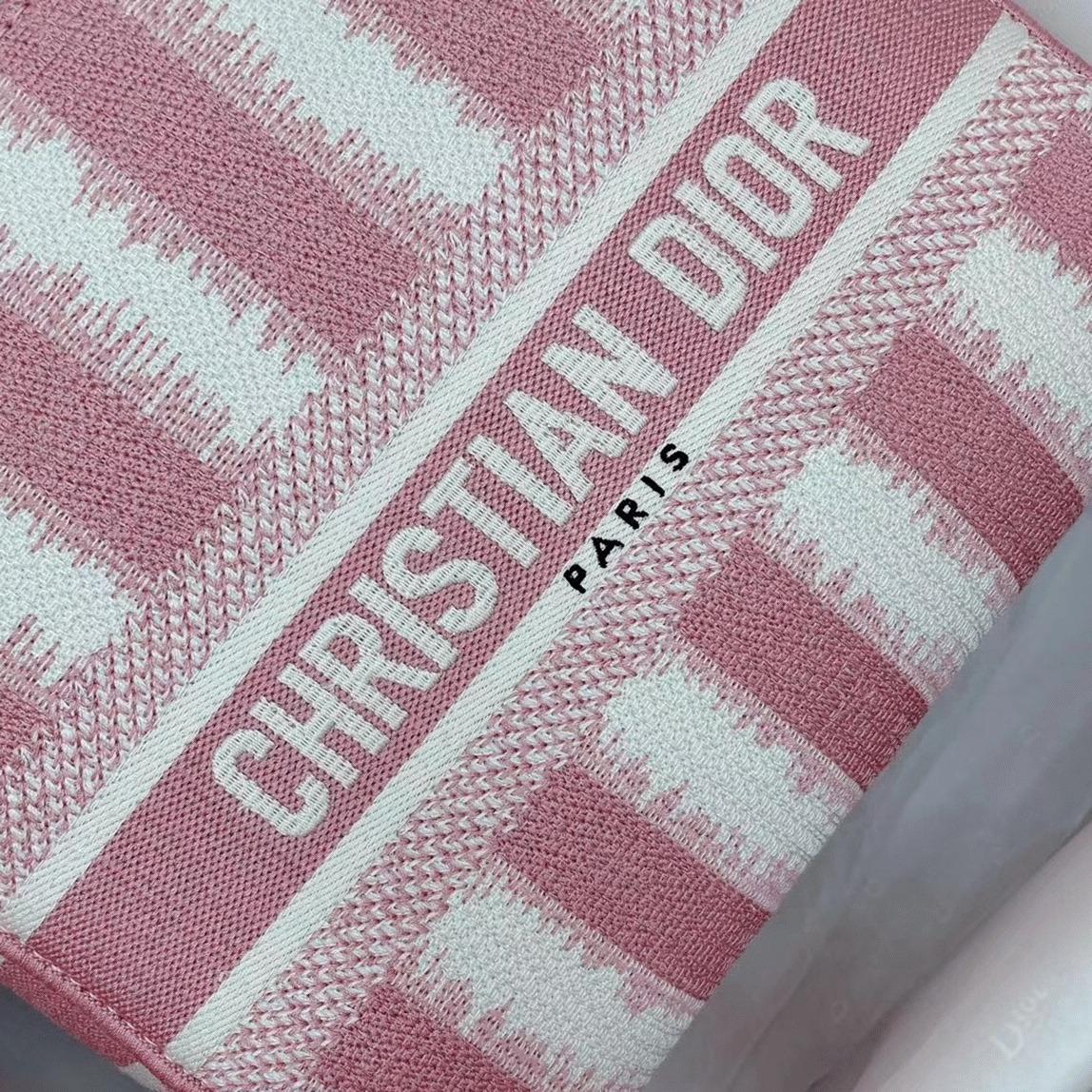 Dior Lady D-Lite Medium Bag Replica in Pink D-Stripes Embroidery