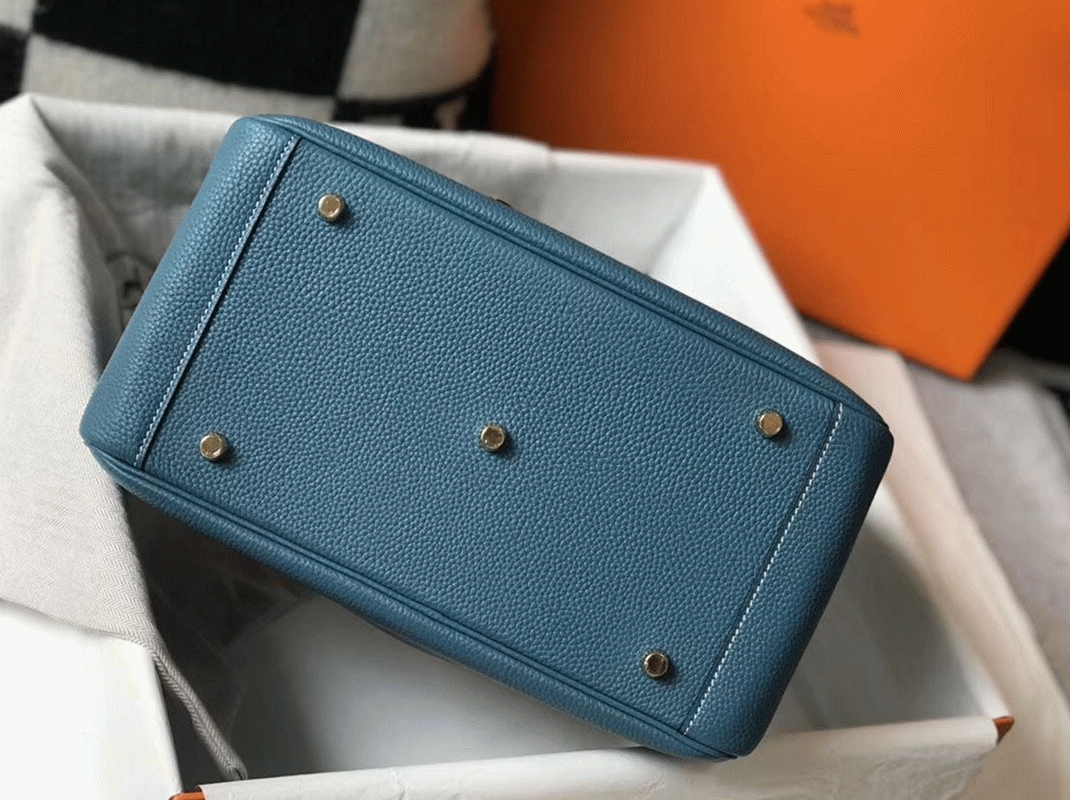 Fake Hermes Lindy 30cm bag in blue jean tone