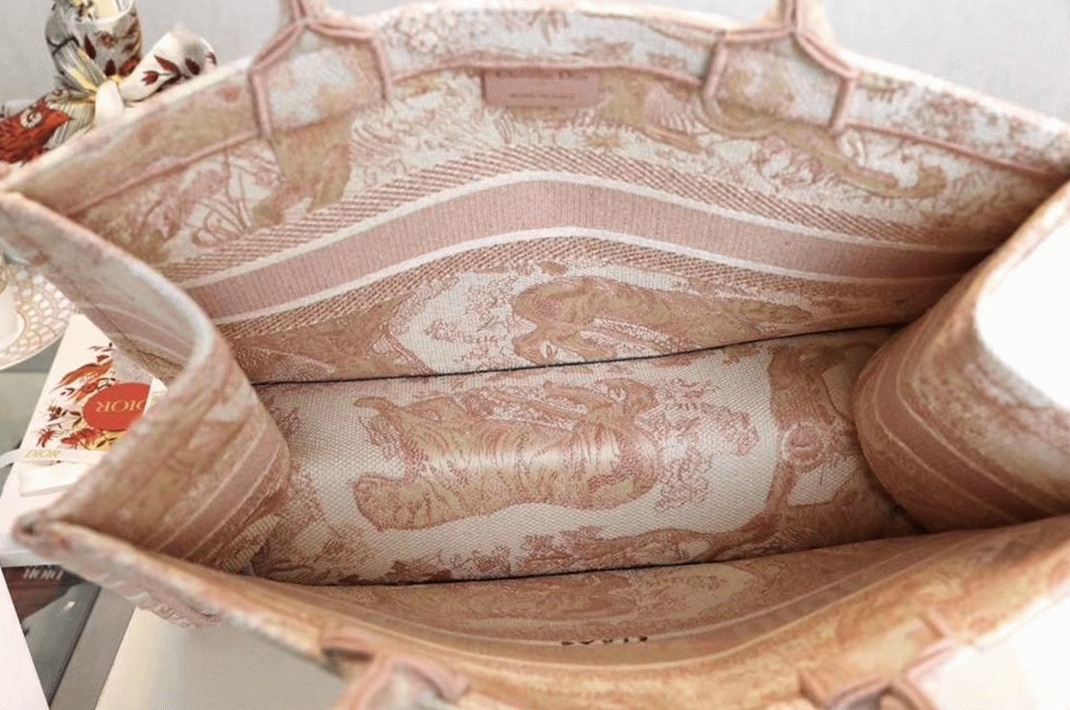 Dior Medium Book Tote Bag Replica in Pink Toile De Jouy Embroidery