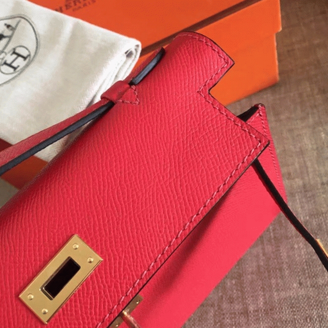 Hermes Red Epsom Fake Designer Kelly Pochette Classic Purse