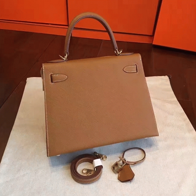 Brown Epsom Faux Luxury Hermes Kelly Sellier 28cm Elegant Purse