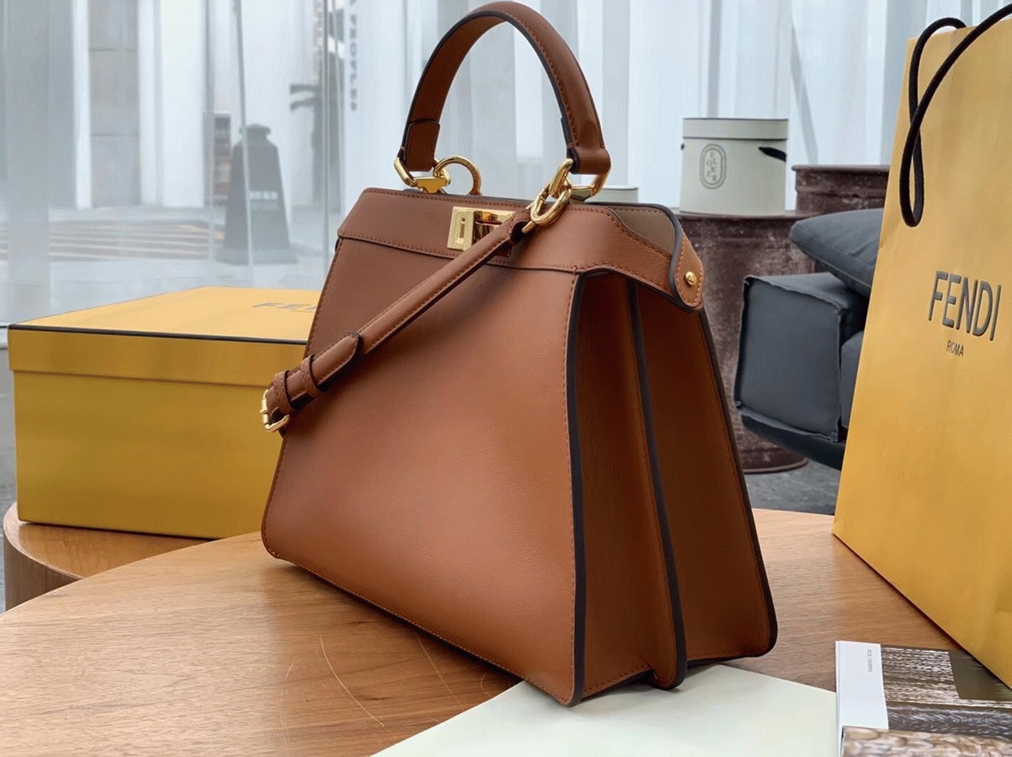 Top Quality Replica Fendi Peekaboo ISeeU Medium Bag In Brown Calfskin