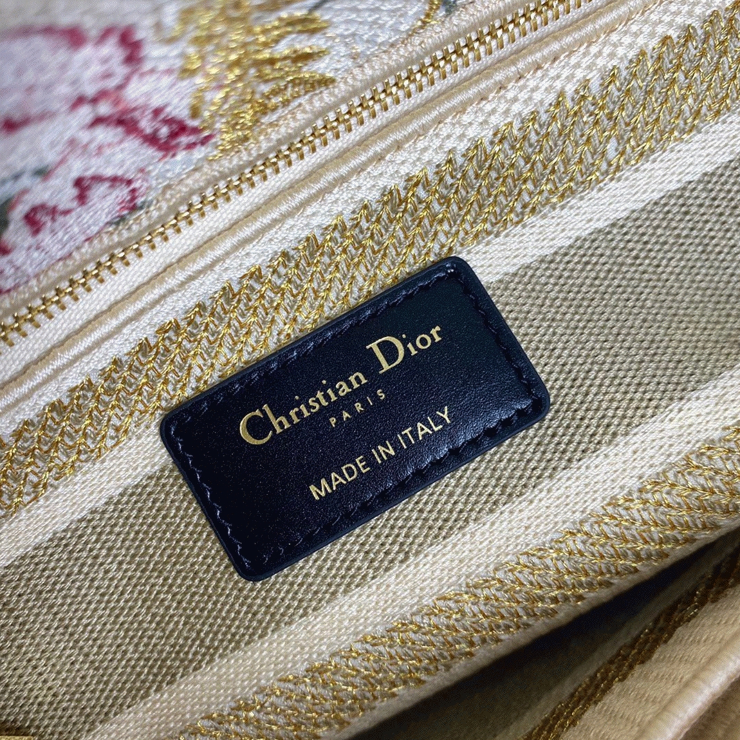 Dior Lady D-Lite Medium Bag Replica in Hibiscus Metallic Thread Embroidery