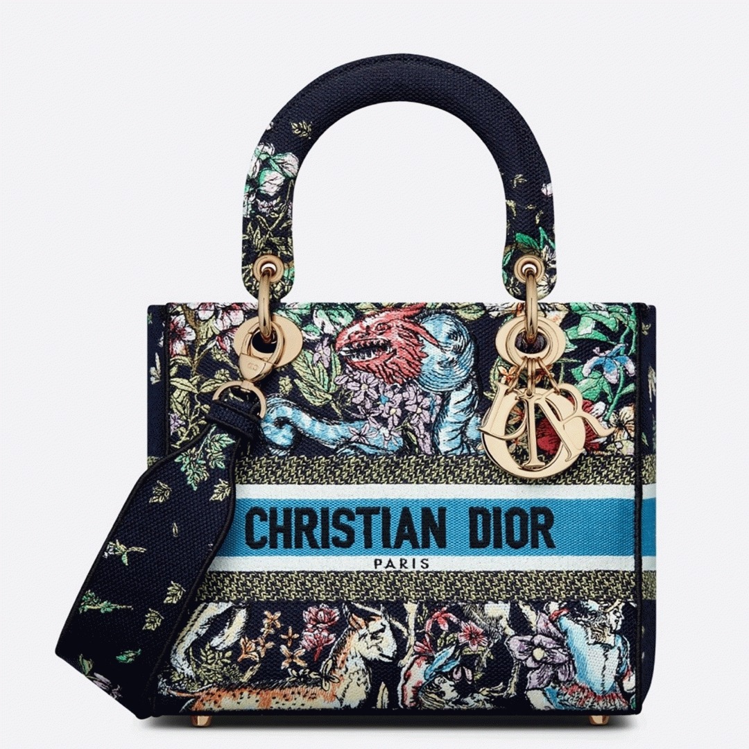 Dior Lady D-Lite Medium Bag Replica in Blue D-Constellation Embroidery