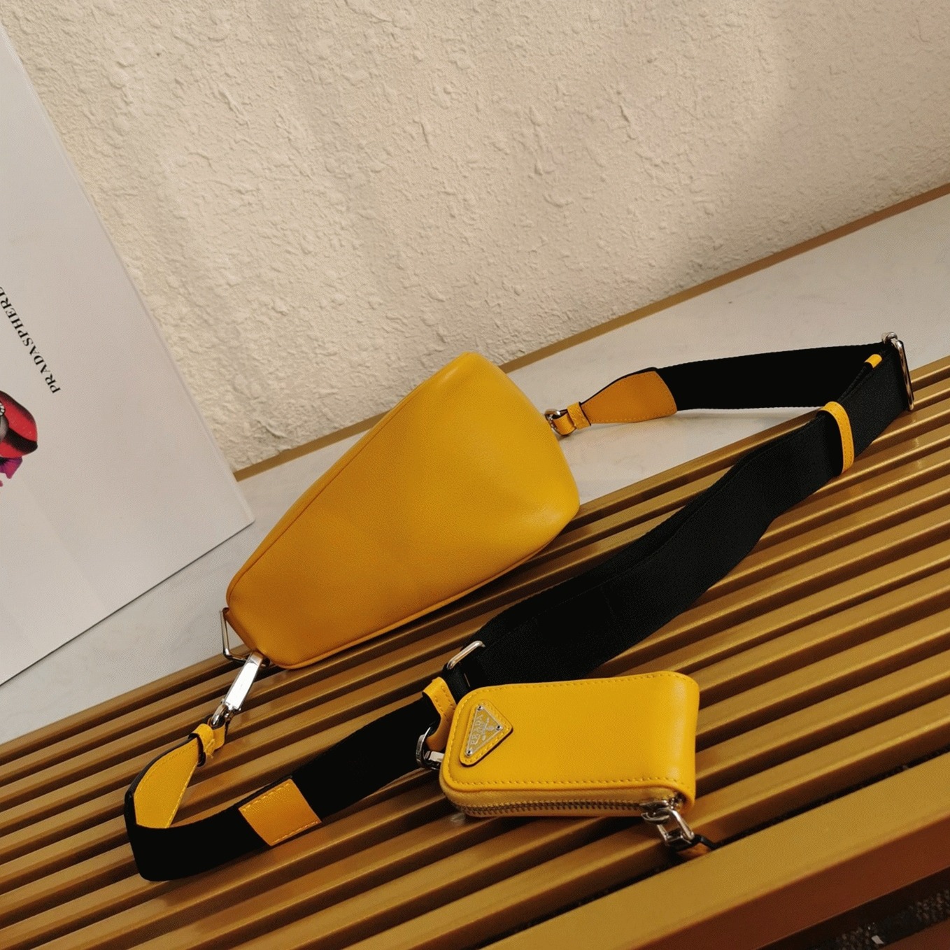 Prada Triangle Shoulder Bag Replica in Yellow
