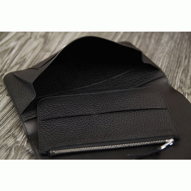 Black fake luxury Hermes Dogon combine wallet