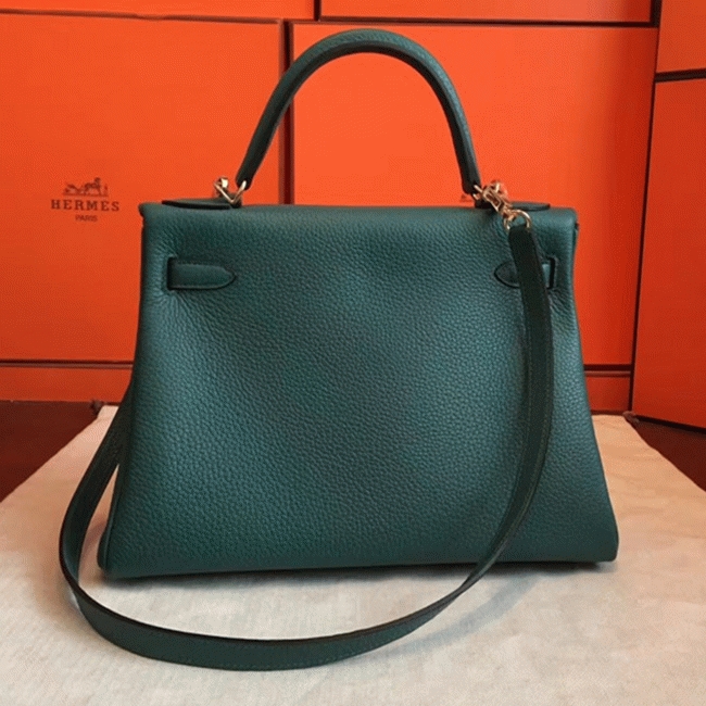 Malachite Clemence Knockoff Hermes Kelly Retourne 32cm Stylish Bag