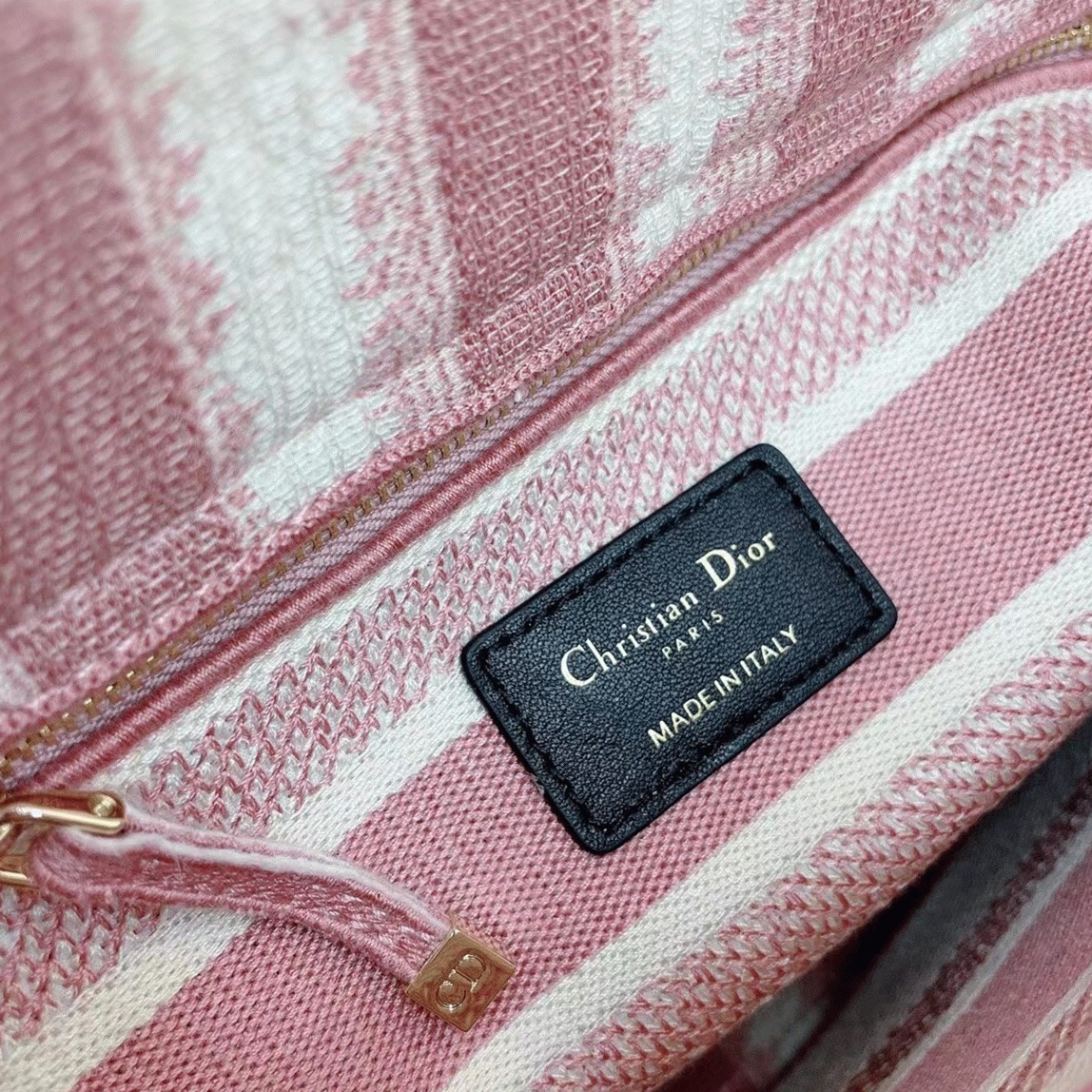 Dior Lady D-Lite Medium Bag Replica in Pink D-Stripes Embroidery