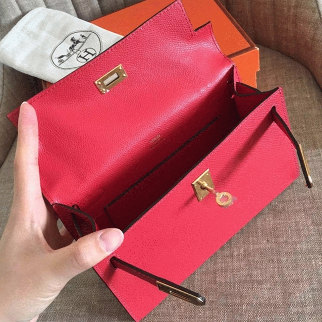 Hermes Red Epsom Fake Designer Kelly Pochette Classic Purse