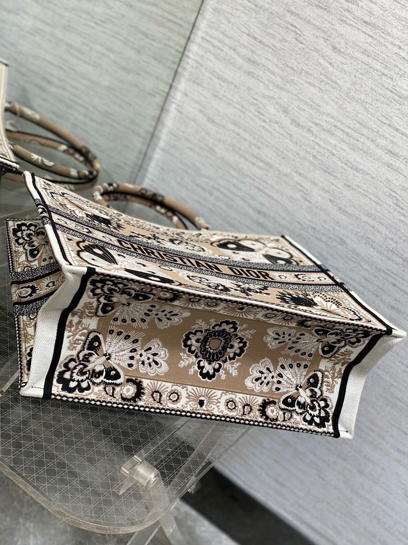 Dior Large Book Tote Bag Fake in Beige Butterfly Bandana Embroidery