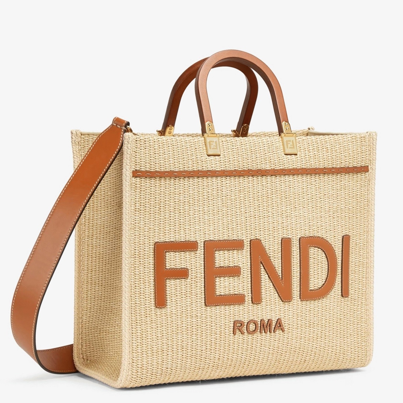 Top Quality Replica Fendi Sunshine Medium Tote Bag in Natural Straw
