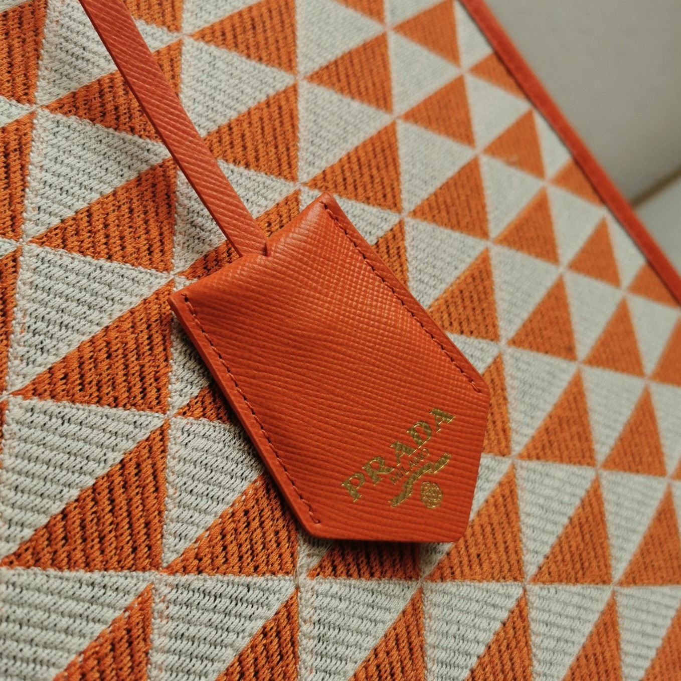 Prada Symbole Large Bag Imitation in Orange/White Jacquard Fabric