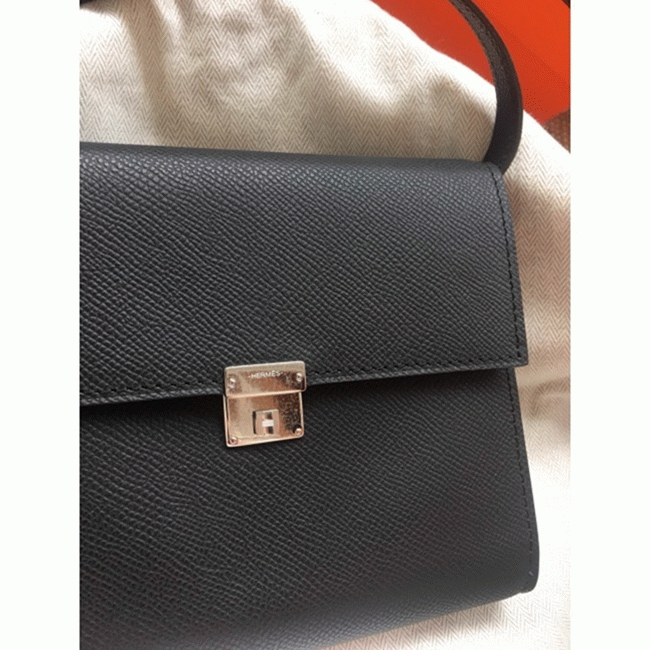 Black replica Hermes Clic wallet with strap