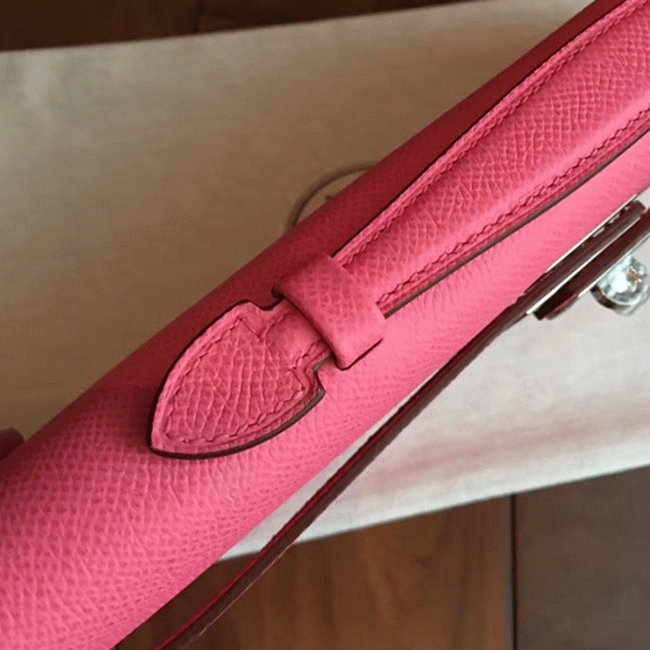 Rose Lipstick Epsom Imitation Hermes Kelly Cut Clutch Stylish Bag