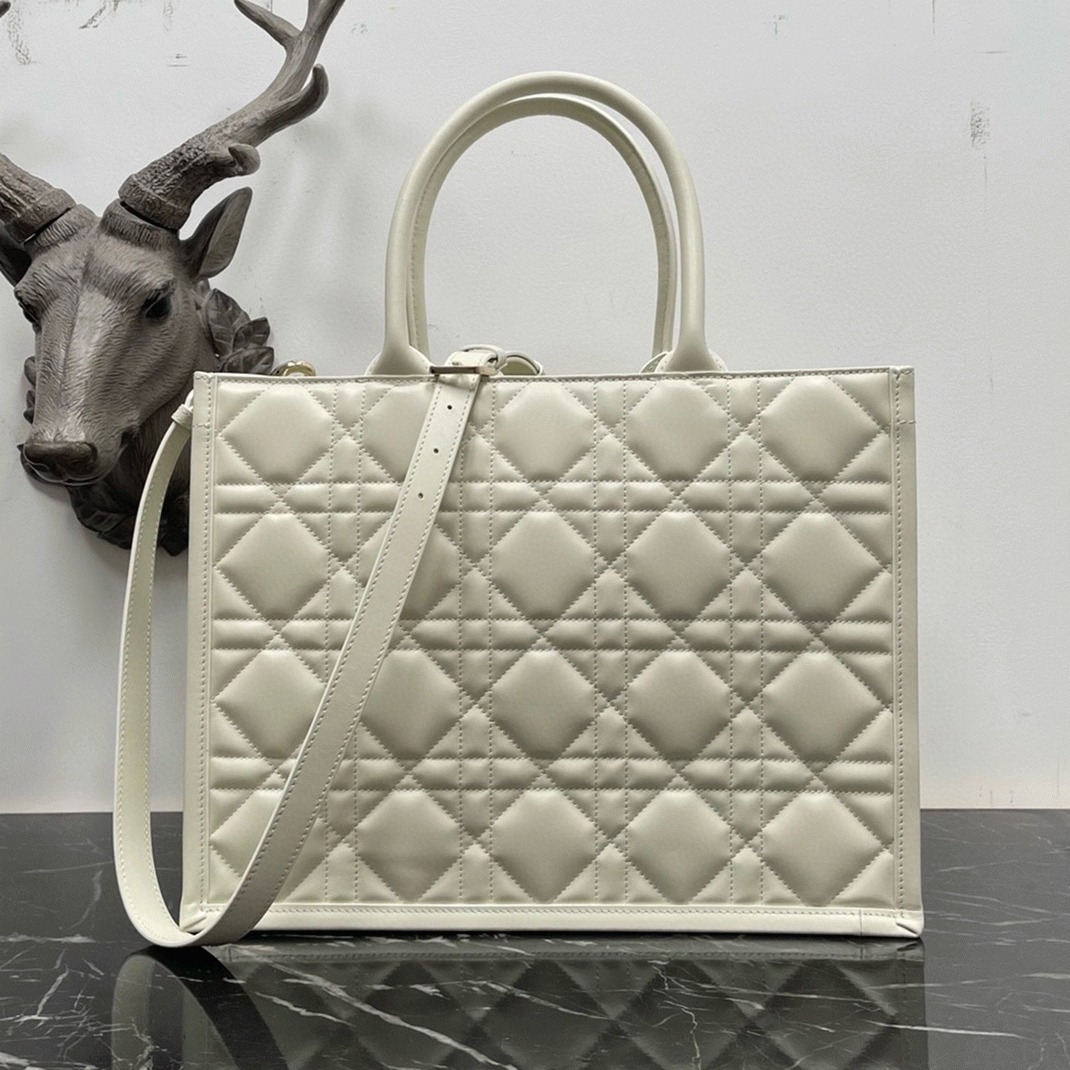 Dior Medium Book Tote Bag Knockoff with Strap in White