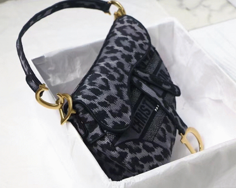 Dior Saddle Bag Replica in Grey Mizza Embroidery