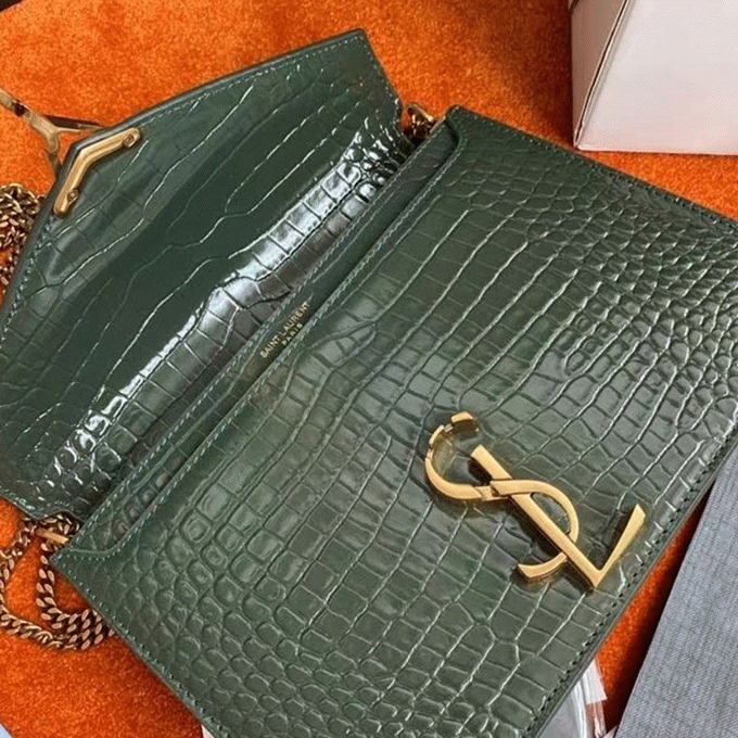 Replica Saint Laurent Cassandra Medium Bag Green Crocodile