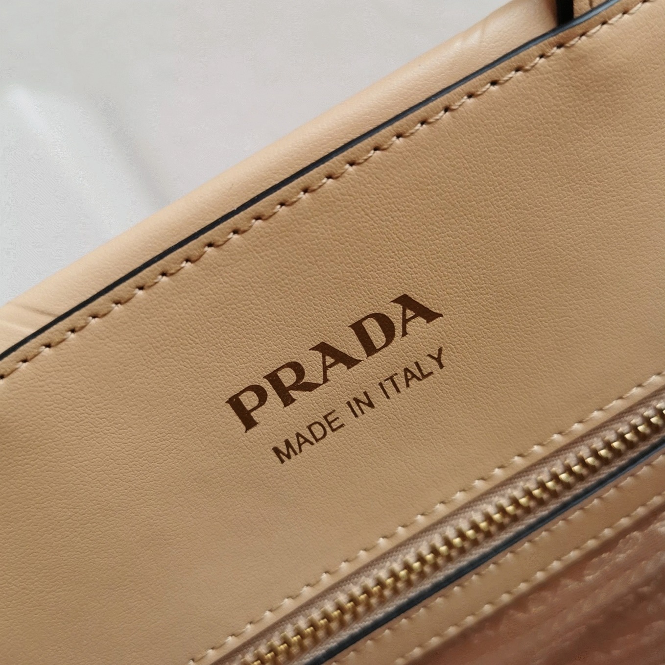 Prada Symbole Small Bag Imitation with Topstitching in Beige
