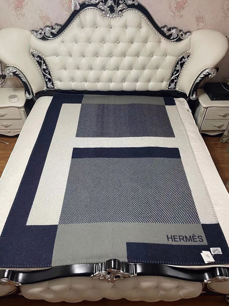 Fake Hermes H Riviera blanket in marine wool and cashmere