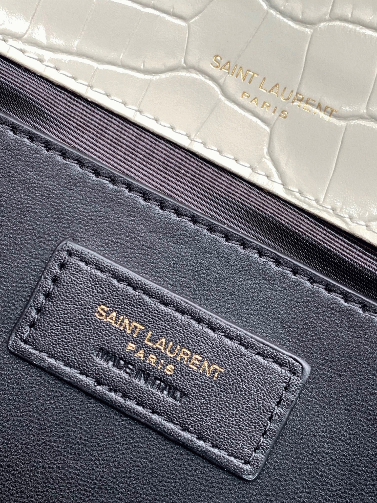 Replica Saint Laurent Kate Medium Tassel Bag White Crocodile-embossed Leather