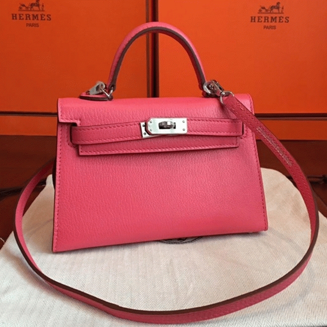 Rose Lipstick Chevre Faux Designer Hermes Kelly 20CM Bag