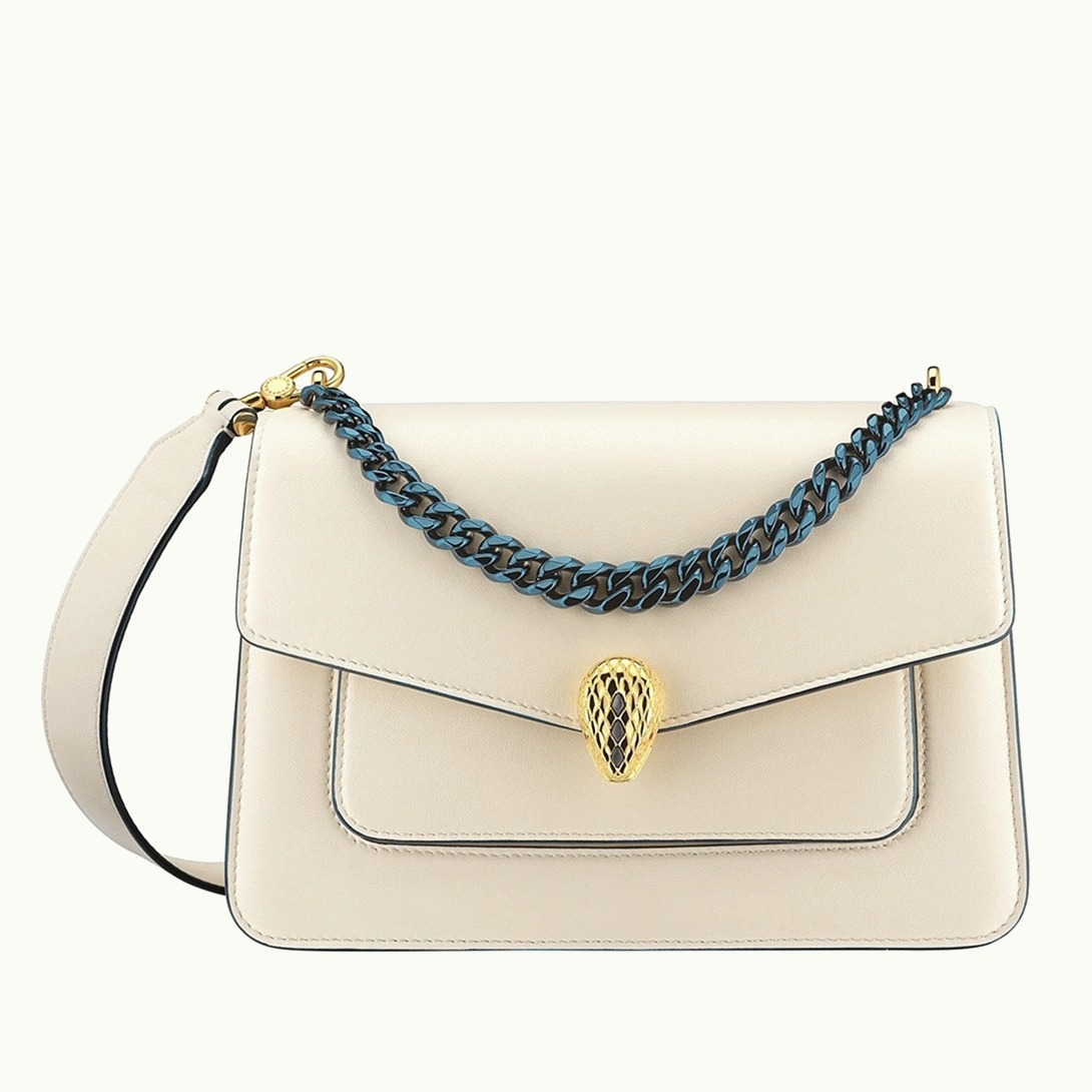 Fake Bvlgari Serpenti Forever Medium Crossbody Bag with Chain White