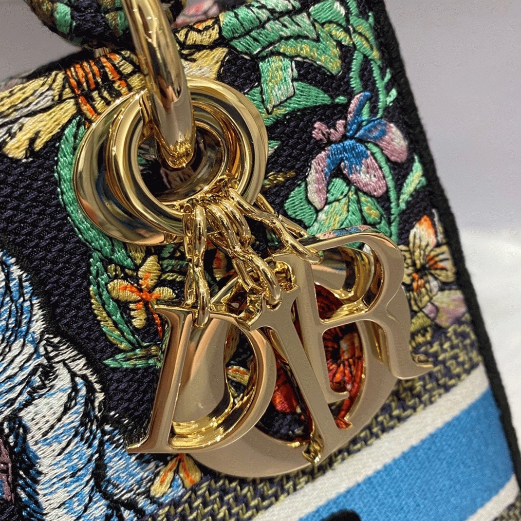 Dior Lady D-Lite Medium Bag Replica in Blue D-Constellation Embroidery