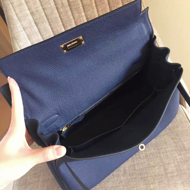Sapphire Clemence Replica Hermes Kelly Retourne 32cm Deluxe Handbag