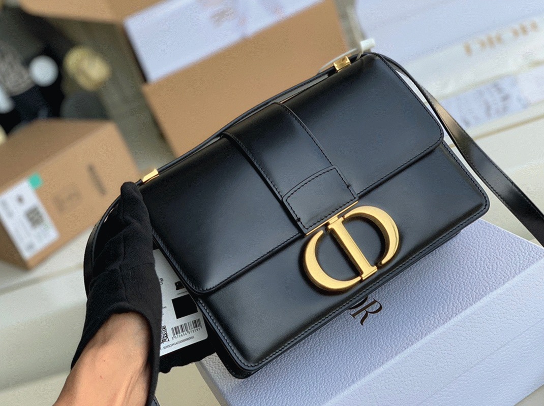 Dior 30 Montaigne Medium Bag Replica in Black Box Calfskin