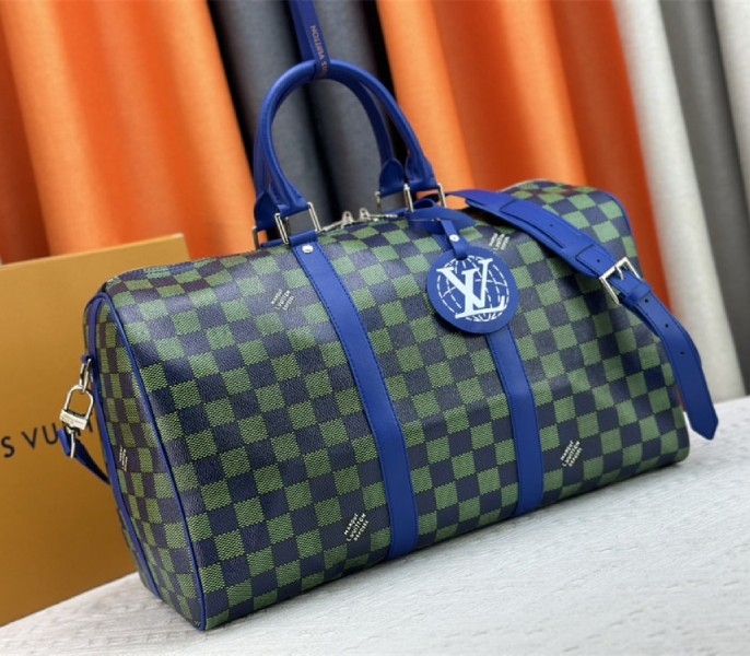 Louis Vuitton Damier Heritage Canvas Keepall Bandouliere 45 In Blue Green