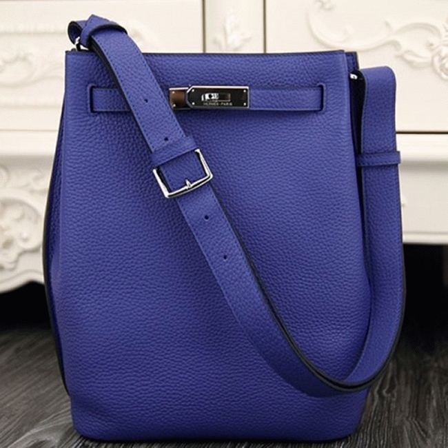 Blue Leather Knockoff Hermes So Kelly 22cm Cool-Toned Handbag