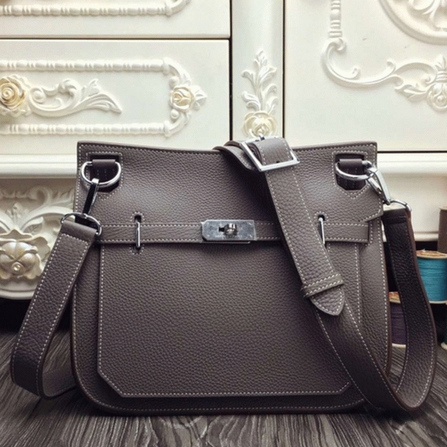 Large grey knockoff Hermes Jypsiere 34cm handbag