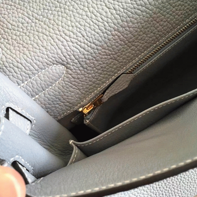 Blue Lin Clemence Fake Hermes Kelly Retourne 32cm Soft Handbag