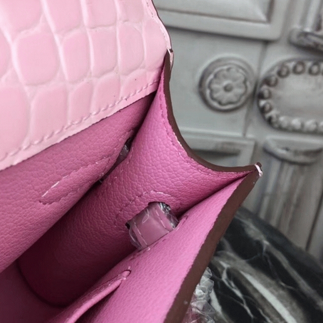 Pink Crocodile Replica Hermes Kelly Cut Clutch Feminine Tote