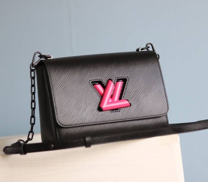 Louis Vuitton Epi Leather Twist MM Bag With Black Vibrant Pink Twist Lock