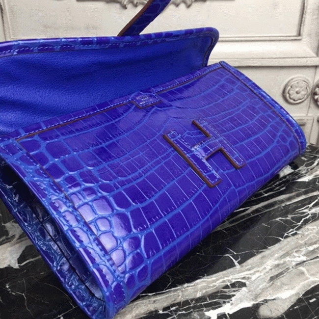 Blue electric crocodile leather replica Hermes Jige Elan clutch bag