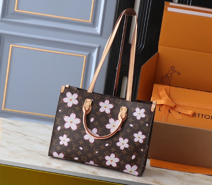 LV X TM Monogram Canvas Onthego MM With Cherry Blossom