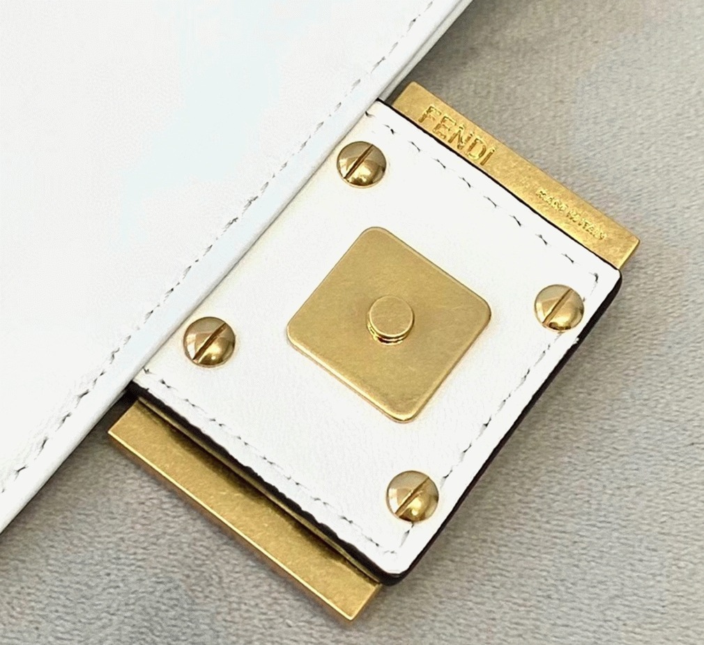 White FF Logo Fendi Medium Baguette Replica Bag