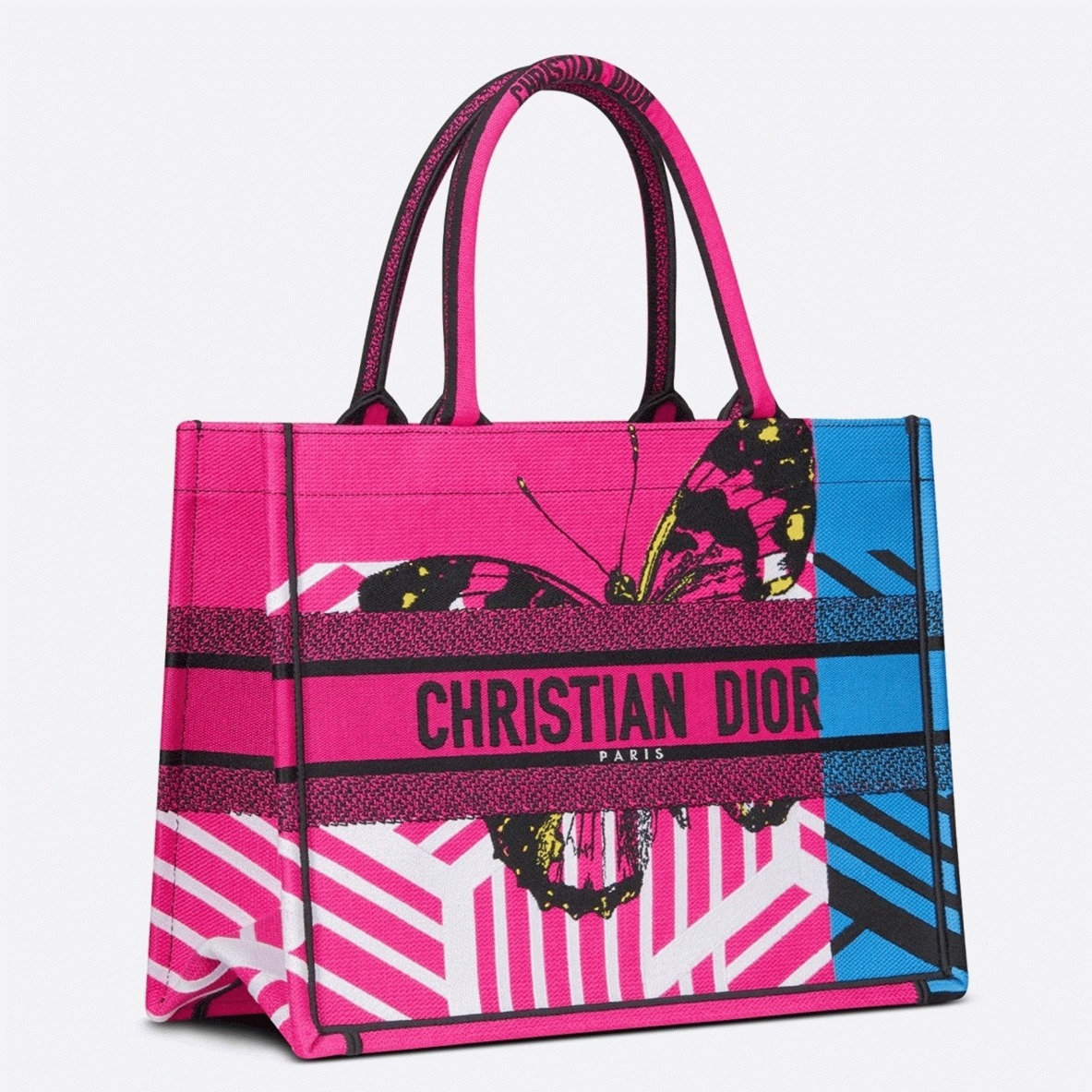 Dior Medium Book Tote Bag Fake in Pink D-Jungle Pop Embroidery