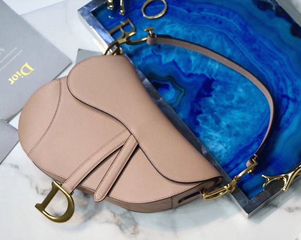 Dior Saddle Bag Fake in Blush Grained Calfskin