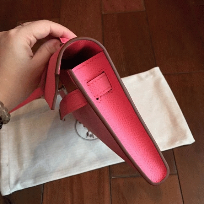 Rose Lipstick Epsom Imitation Hermes Kelly Cut Clutch Stylish Bag